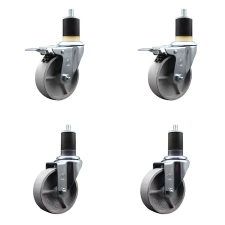 Service Caster 4'' Semi Steel Swivel 1-7/8'' Expanding Stem Caster Set 2 Total Lock Brakes, 4PK SCC-EXTTL20S415-SSR-2-S-2-178